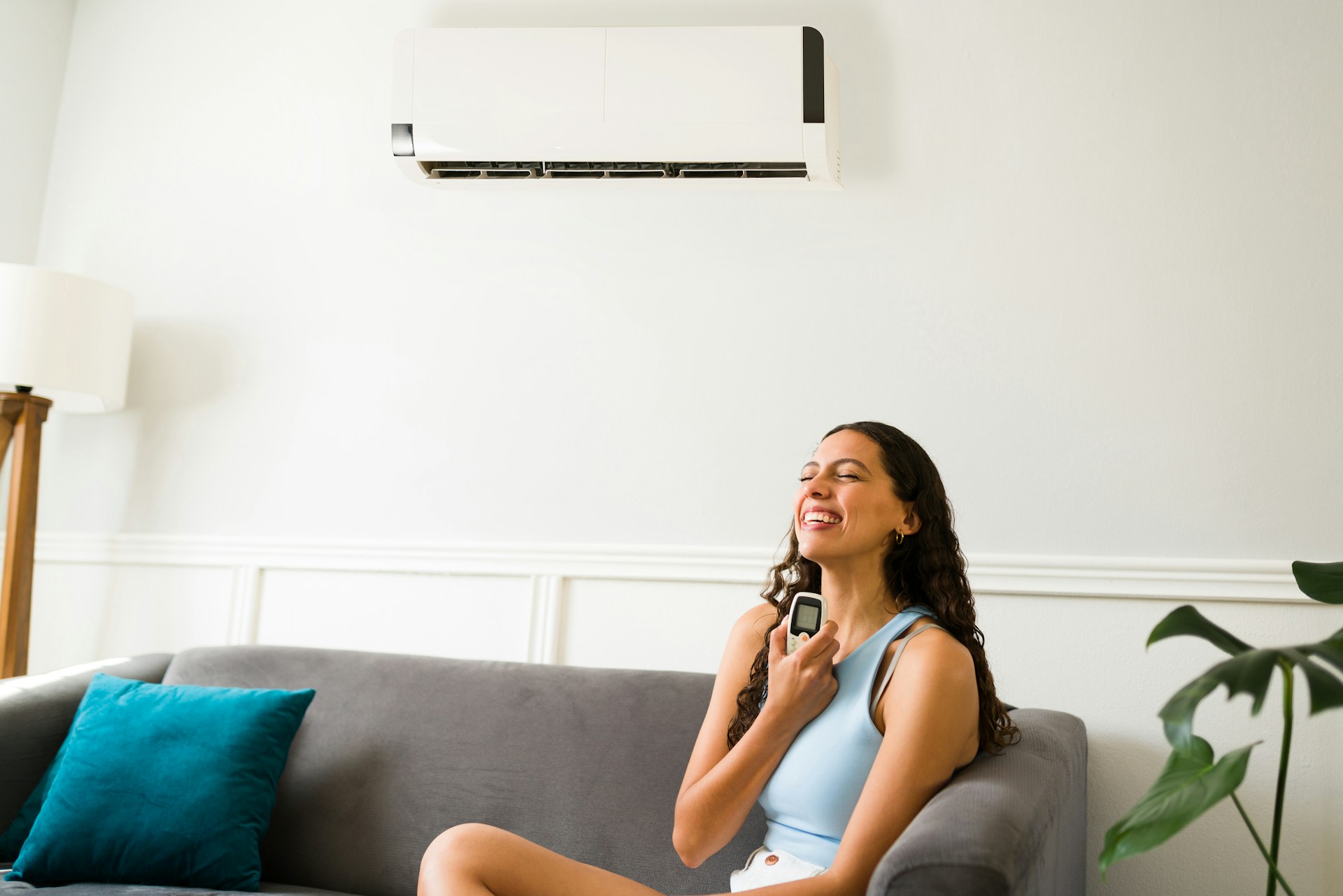 girl at home with ac system